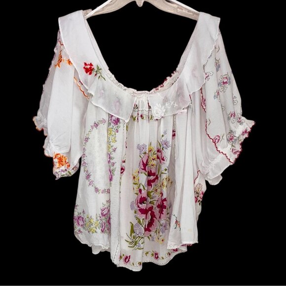 By Anthropologie Puff Sleeve Top Womens 3X Plus On Or Off Shoulder Embroidery - Picture 1 of 8